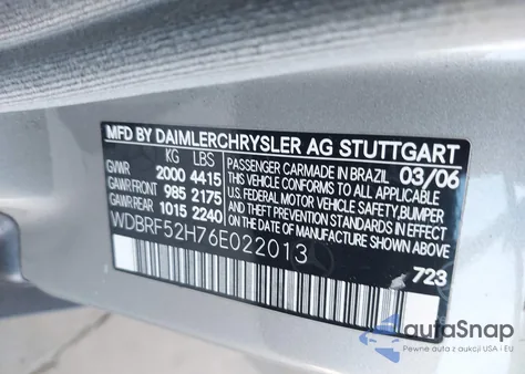 2006 Mercedes-Benz C 230 Sport from USA, damaged, VIN WDBRF52H76E022013